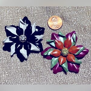 Set of Two Metal Flower Brooches - Retro - Pinup - New Old Stock